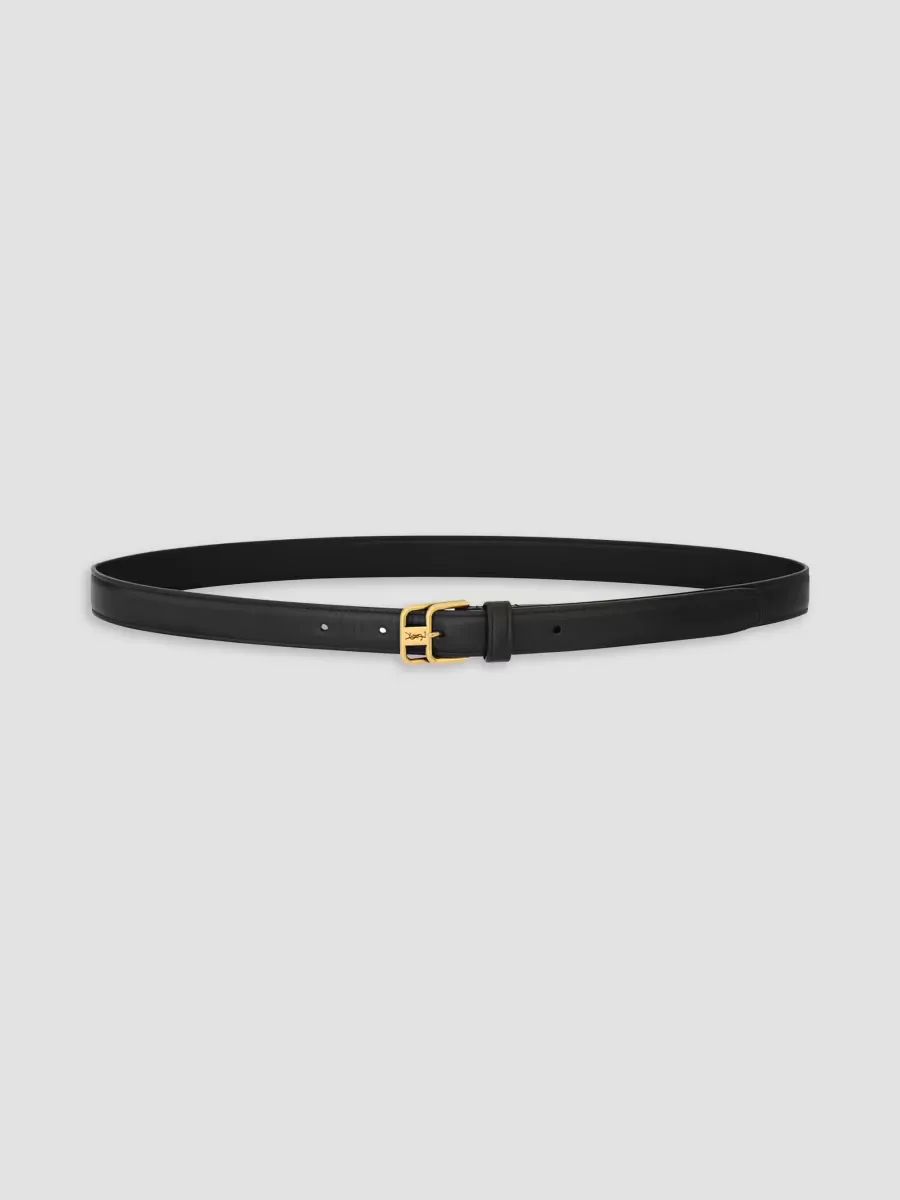 Cassandre Double-Buckle Thin Belt in Smooth Leather by Saint Laurent
