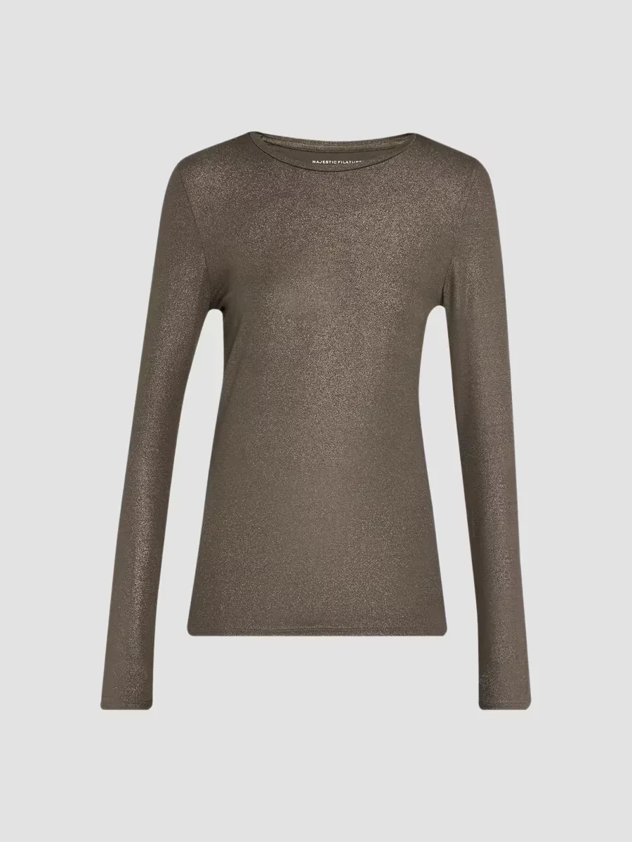Soft Touch Metallic Long-Sleeve Crewneck T-Shirt