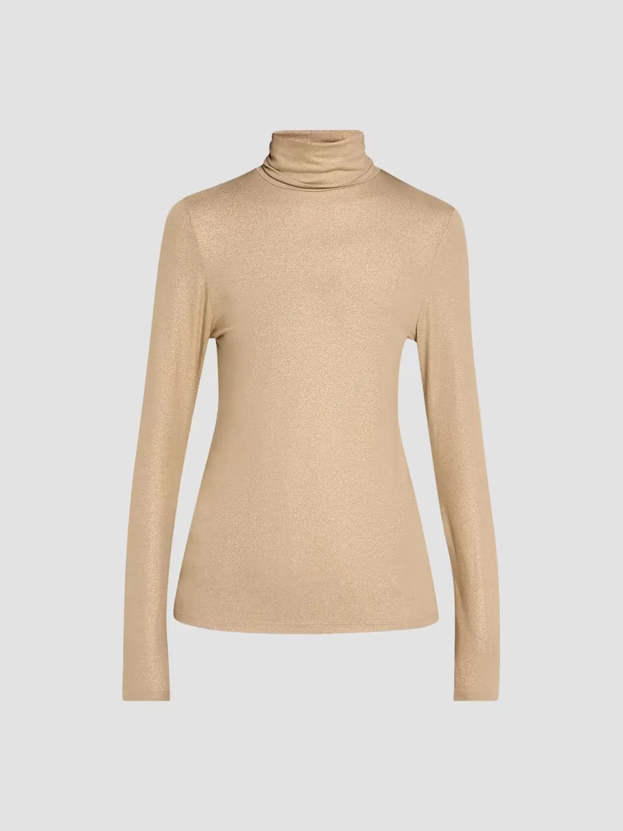 Soft Touch Metallic Long-Sleeve Turtleneck Top by Majestic