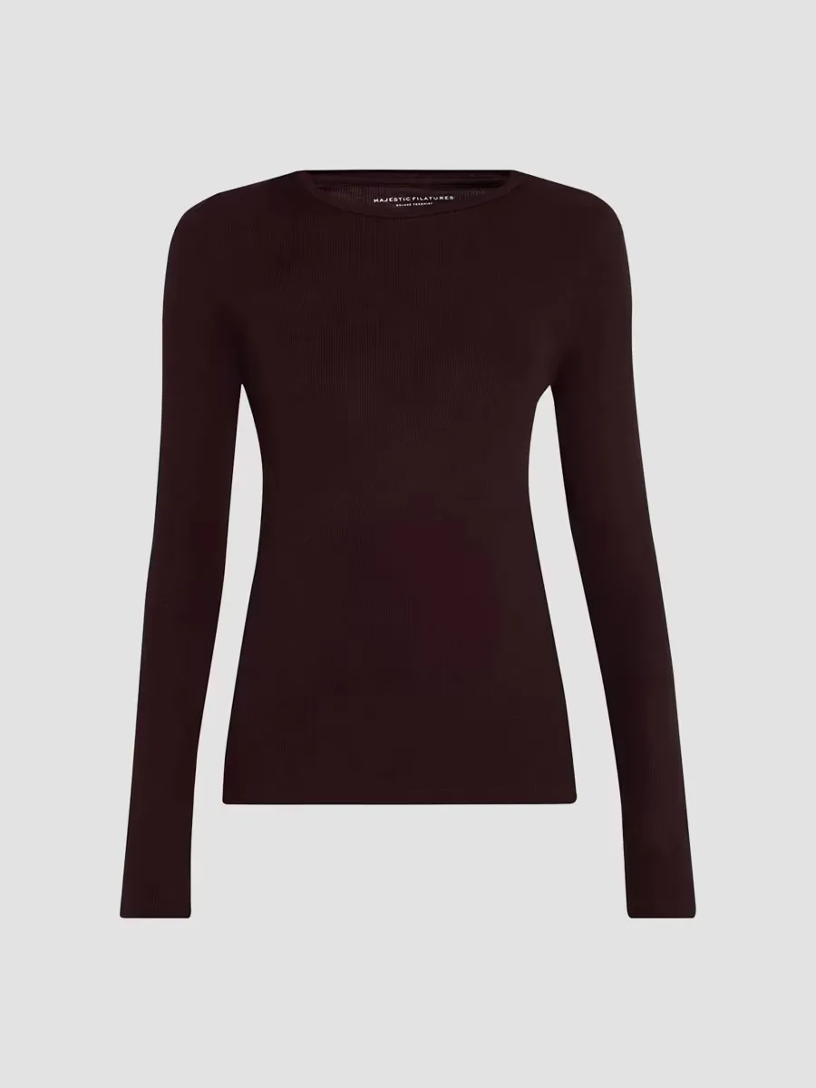 Soft Touch Rib-Knit Long-Sleeve Crewneck T-Shirt by Majestic