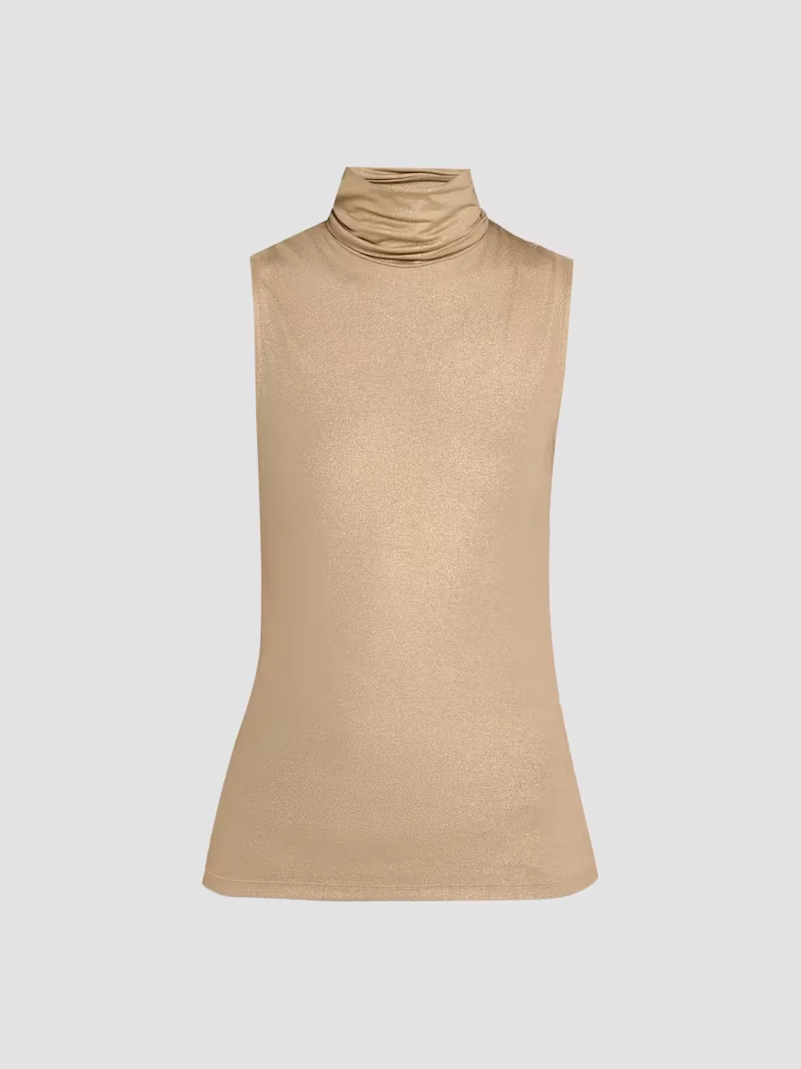 Soft Touch Metallic Sleeveless Turtleneck Top by Majestic