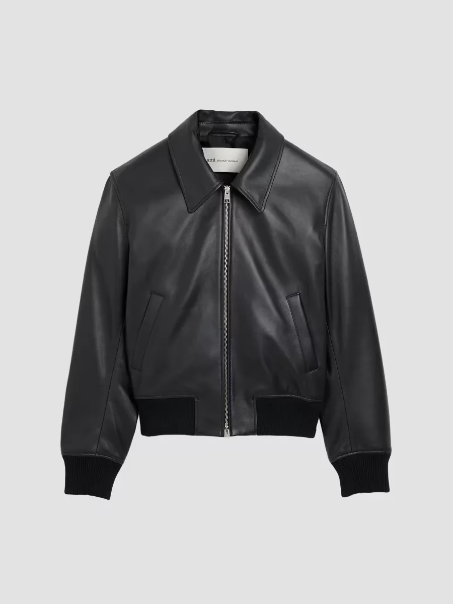 Zip-Front Leather Jacket by AMI Paris