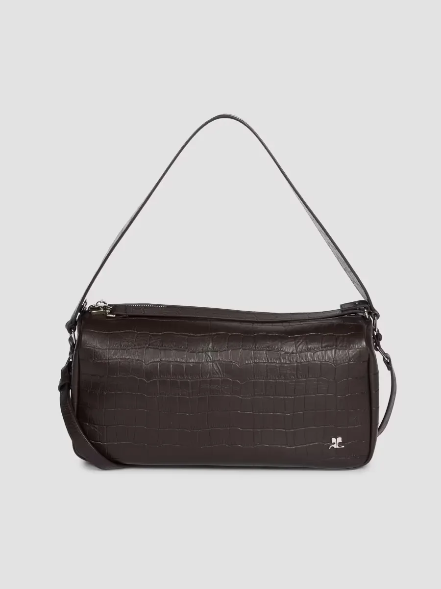 Three Sixty Medium Croc-Embossed Leather Shoulder Bag by Courreges