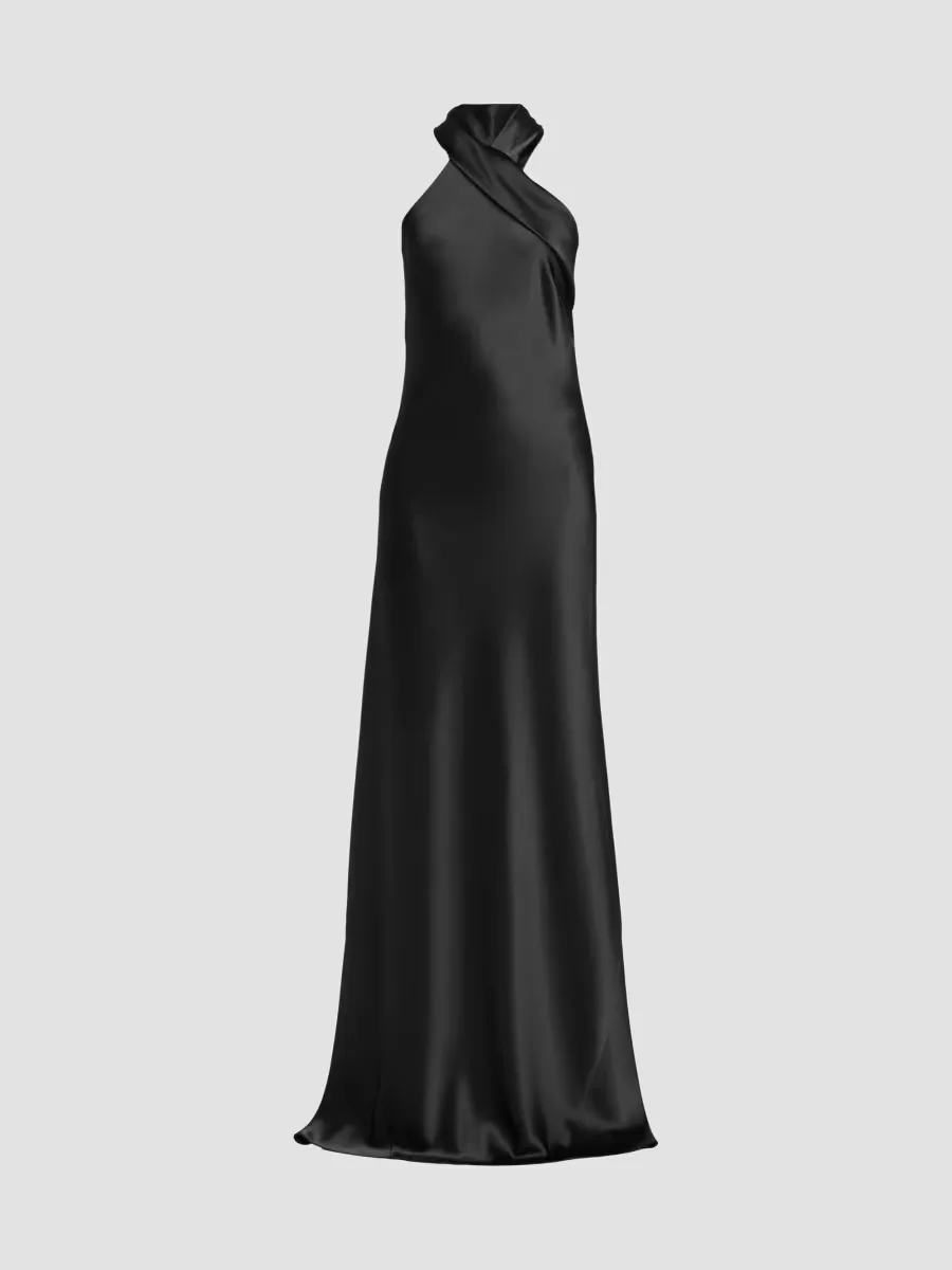 Pandora Satin Cross Halter Gown