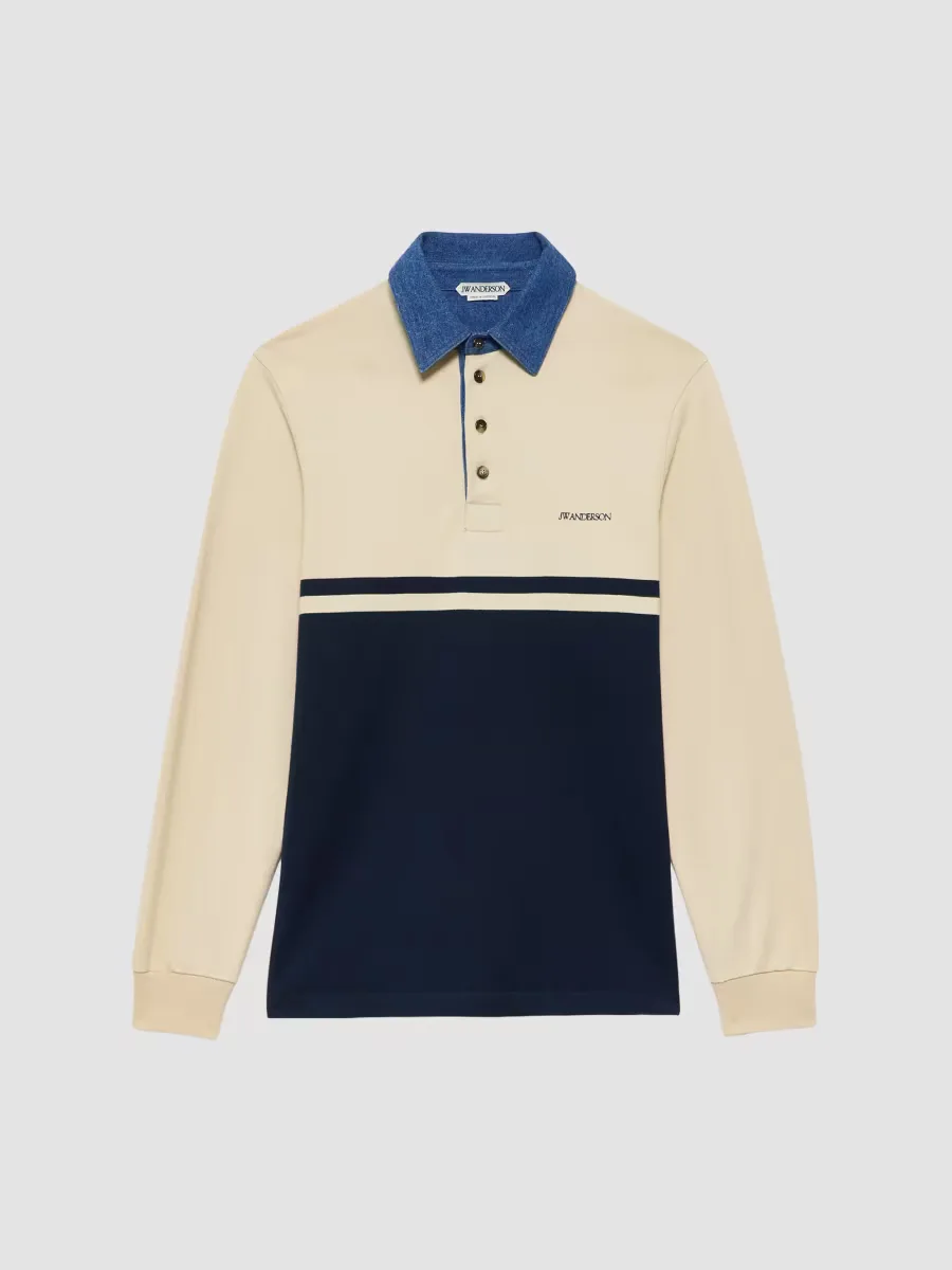 Contrast-Collar Long-Sleeve Polo Shirt by JW Anderson