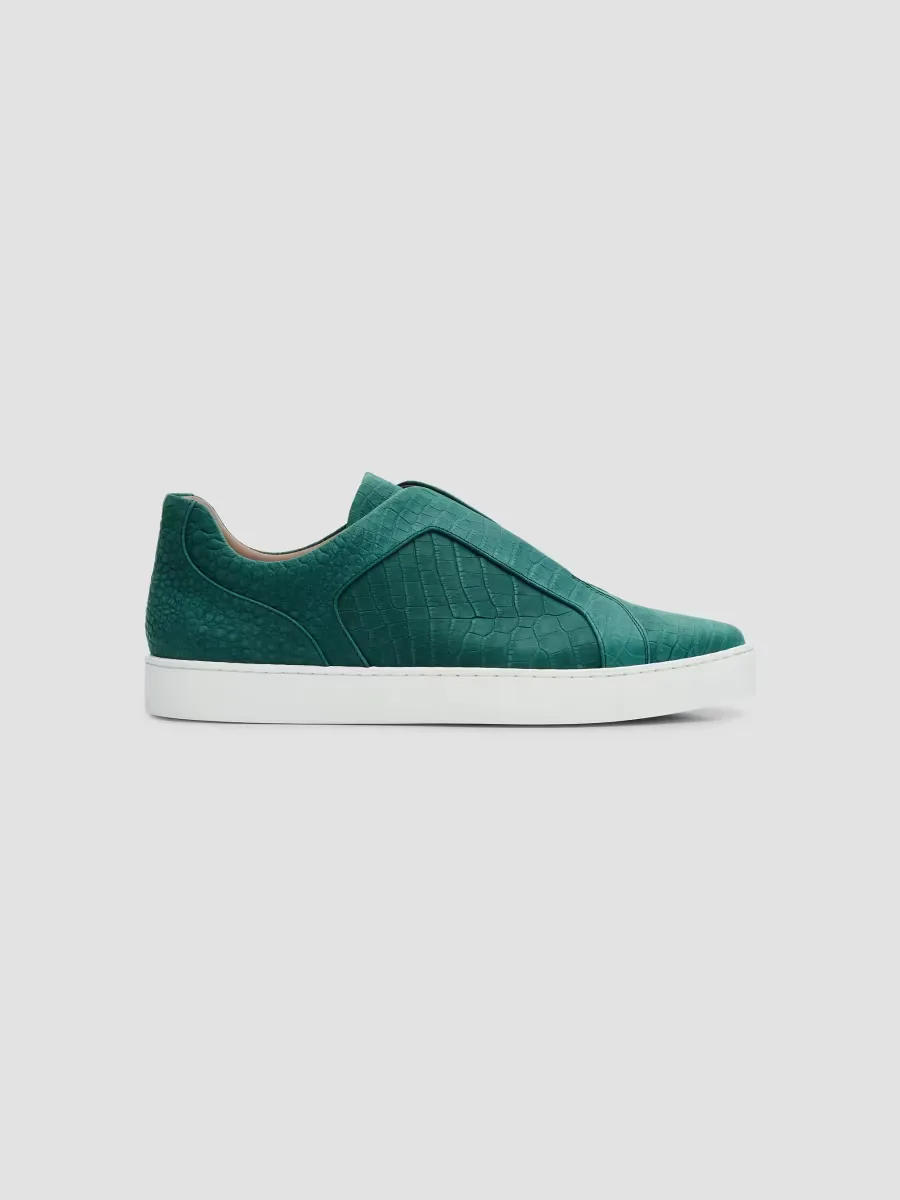 Agilo Croc-Embossed Suede Low-Top Sneakers by Manolo Blahnik