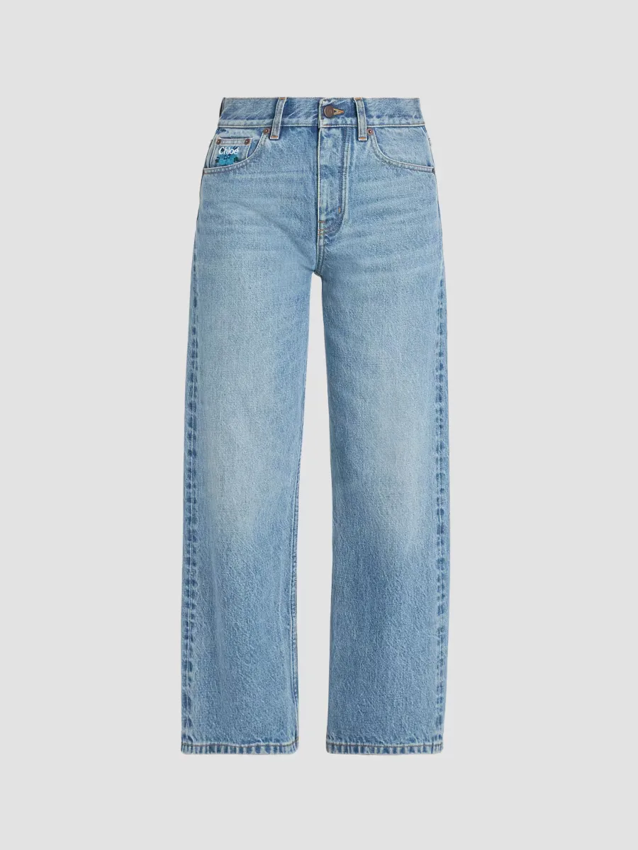 Embroidered Logo Straight Jeans