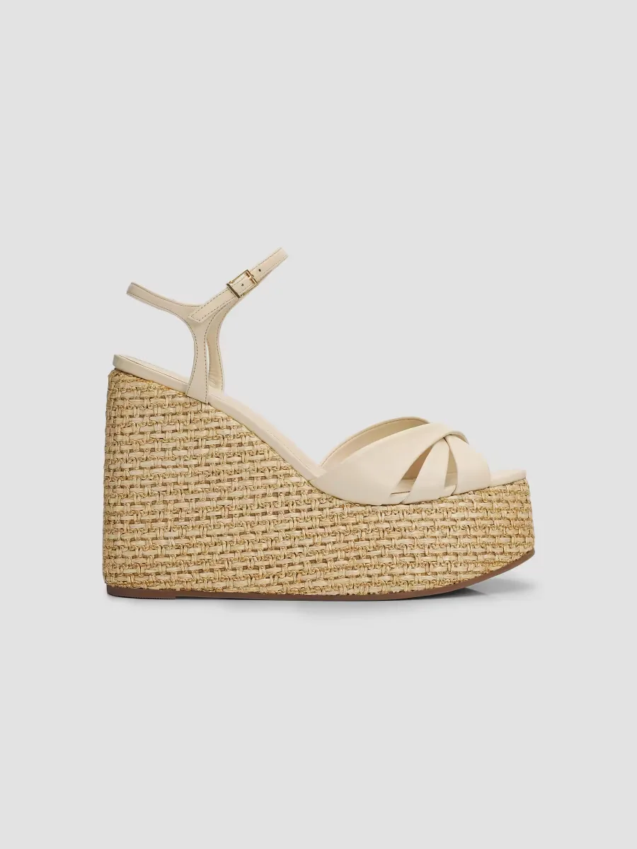 Keefa 120MM Leather-Raffia Wedge Sandals