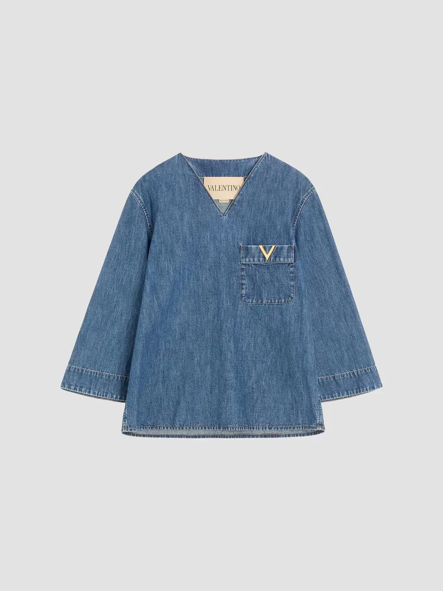 Denim Chambray Blouse by Valentino