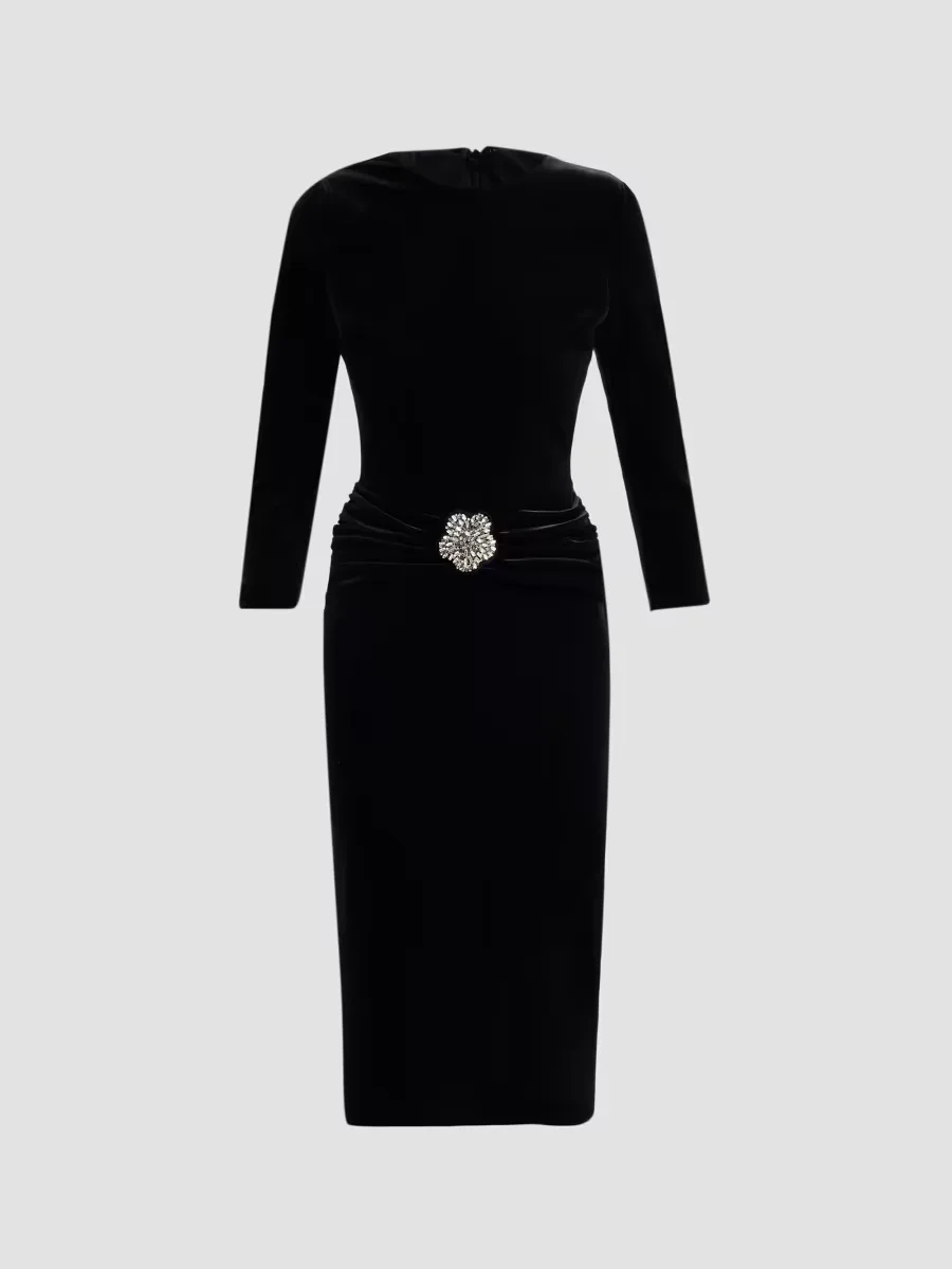 Yaras Velvet Embellished Midi Dress by Chiara Boni La Petite Robe