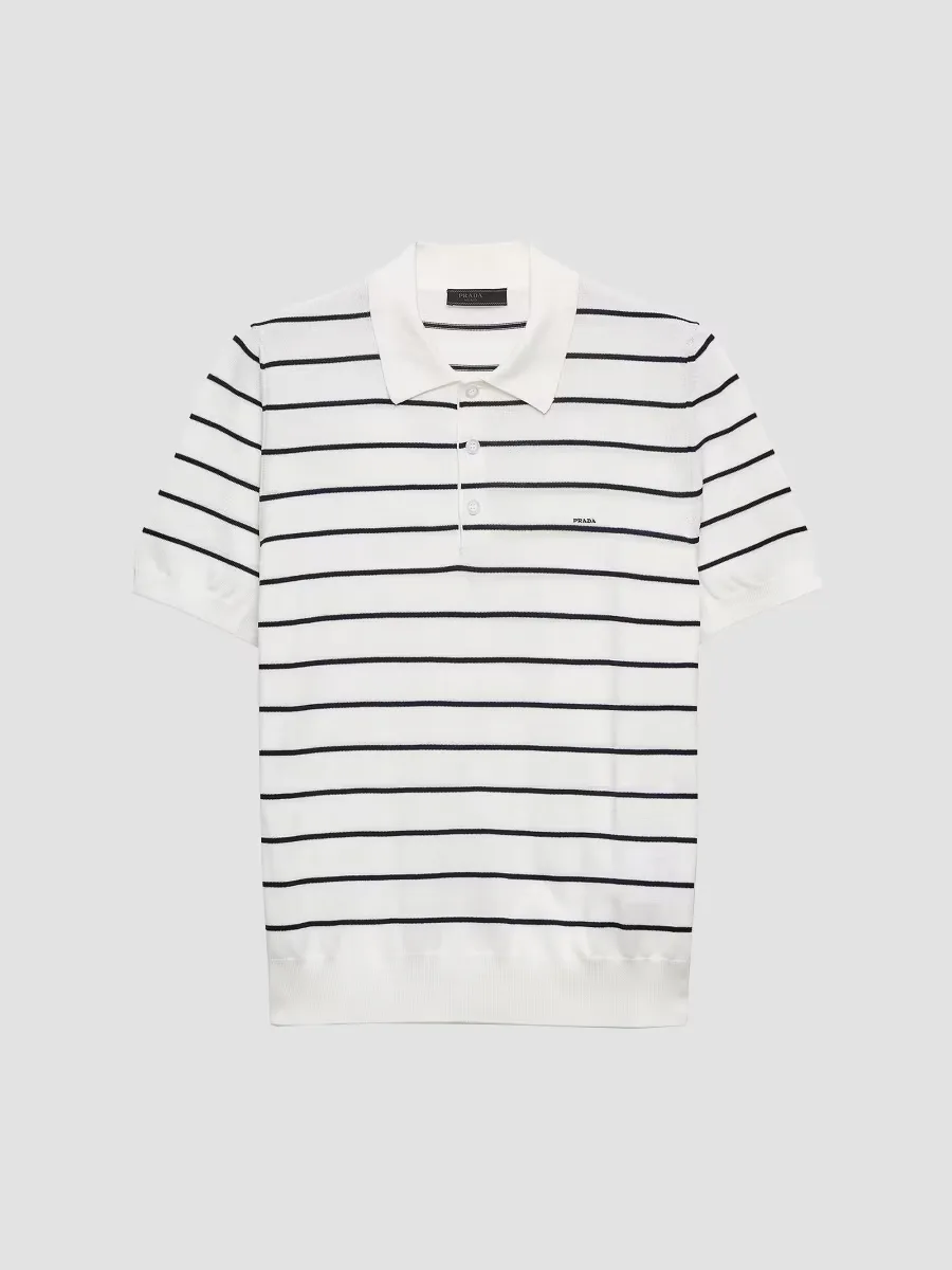 Short-Sleeved Striped Cotton Polo Shirt by Prada