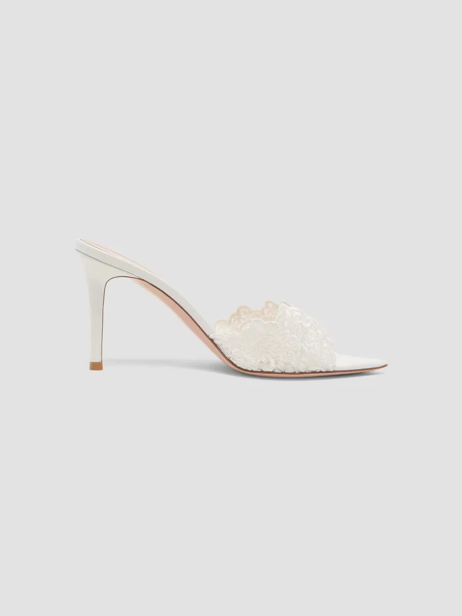 Yvonne 85MM Mesh Lace & Leather Mule Sandals by Gianvito Rossi