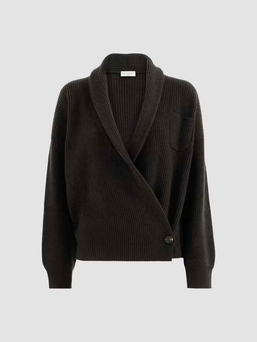 Cashmere English Rib Cardigan by Brunello Cucinelli