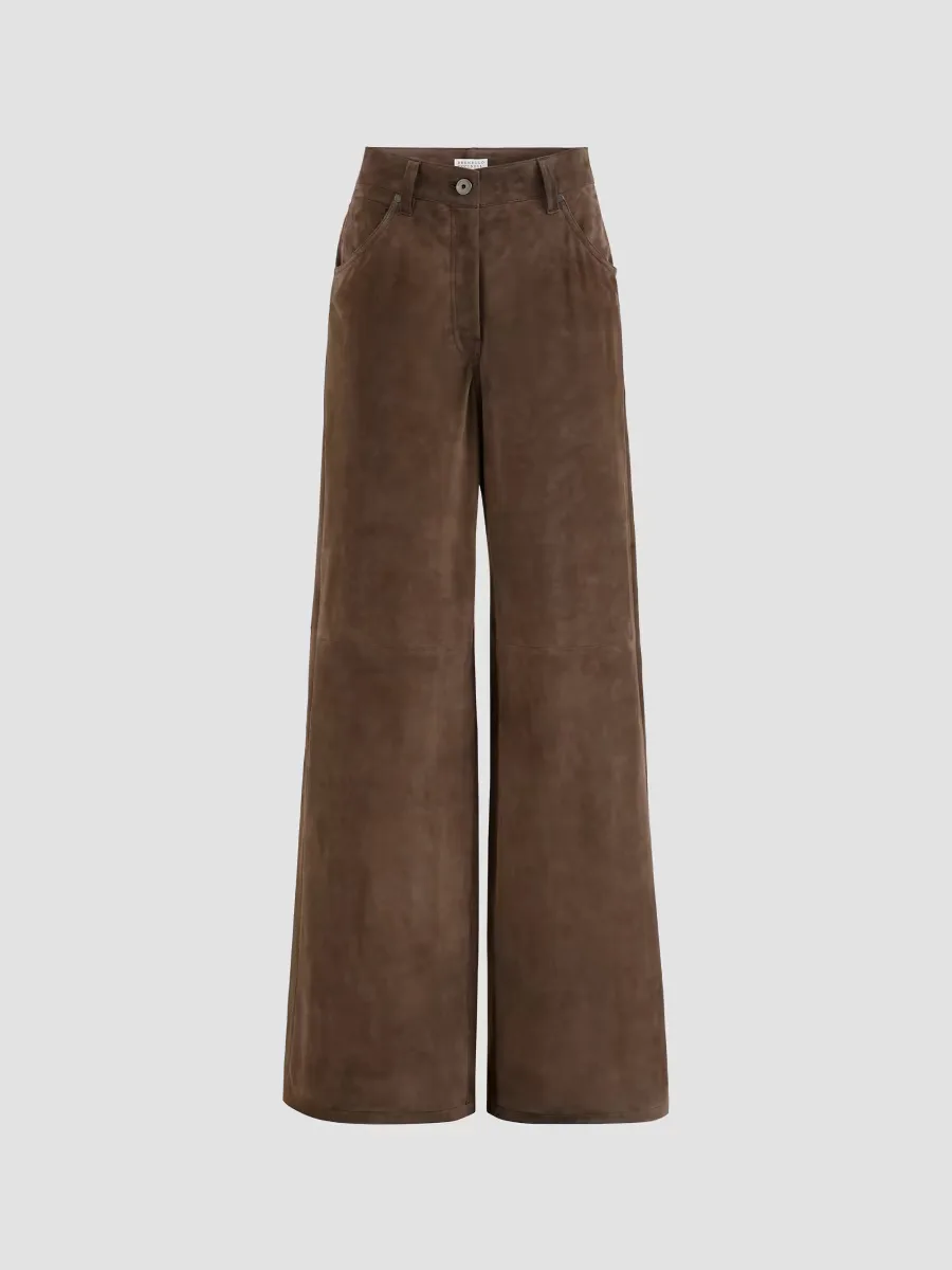 Suede Baggy Trousers with Monili by Brunello Cucinelli