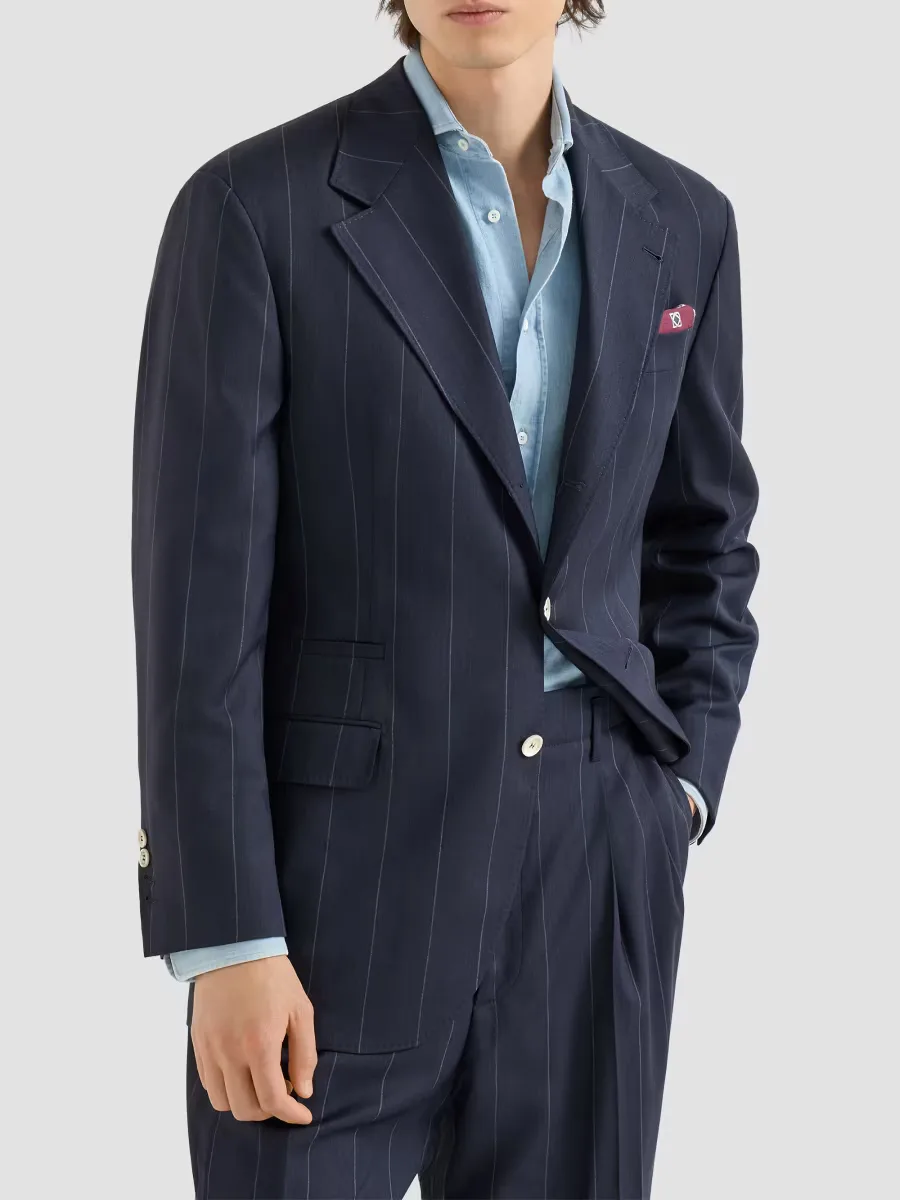 Virgin Wool Chalk Stripe Tailor Blazer by Brunello Cucinelli
