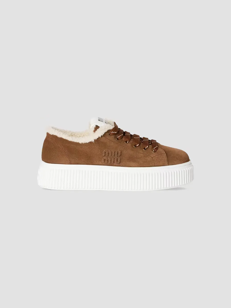 Suede and Shearling Sneakers by Miu Miu