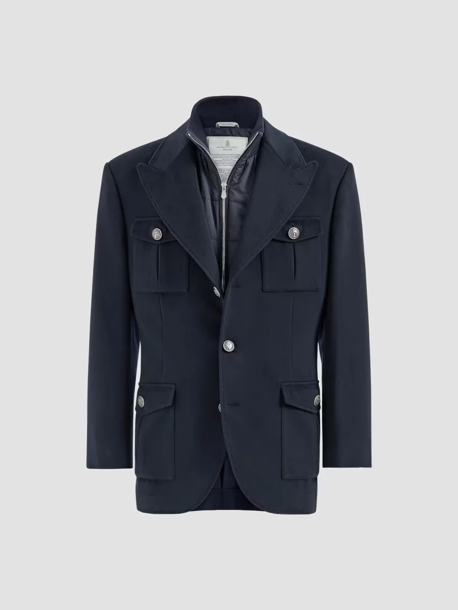 Virgin Wool Beaver Cloth Outerwear Blazer with Thermore-Padded Detachable Vest by Brunello Cucinelli