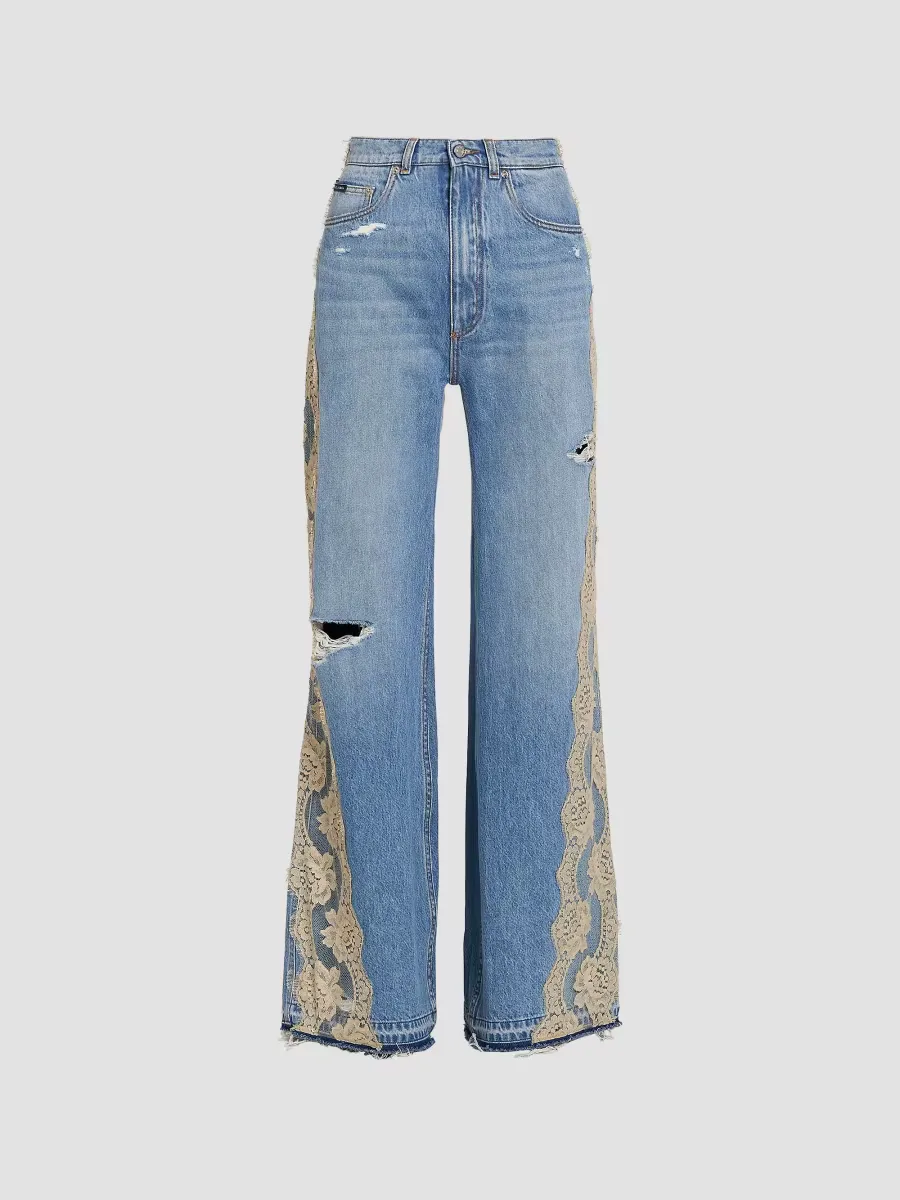Lace-Trimmed Distressed Jeans by Dolce & Gabbana