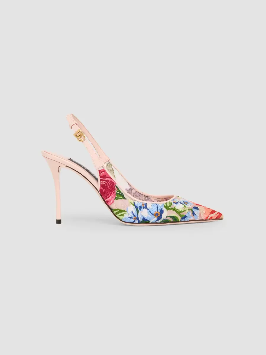 90MM Floral Embroidered Slingback Pumps by Dolce & Gabbana