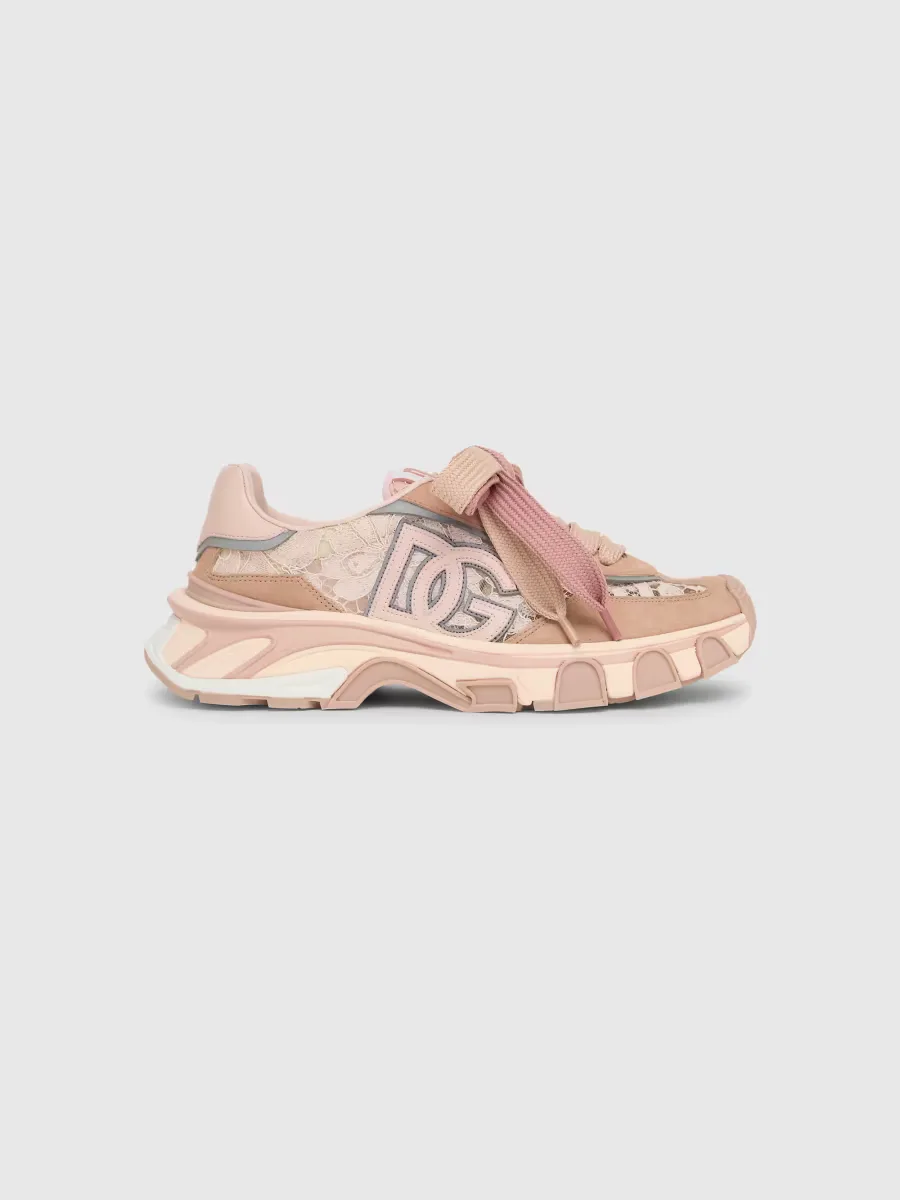 Logo Lace-Trim Suede Low-Top Sneakers by Dolce & Gabbana