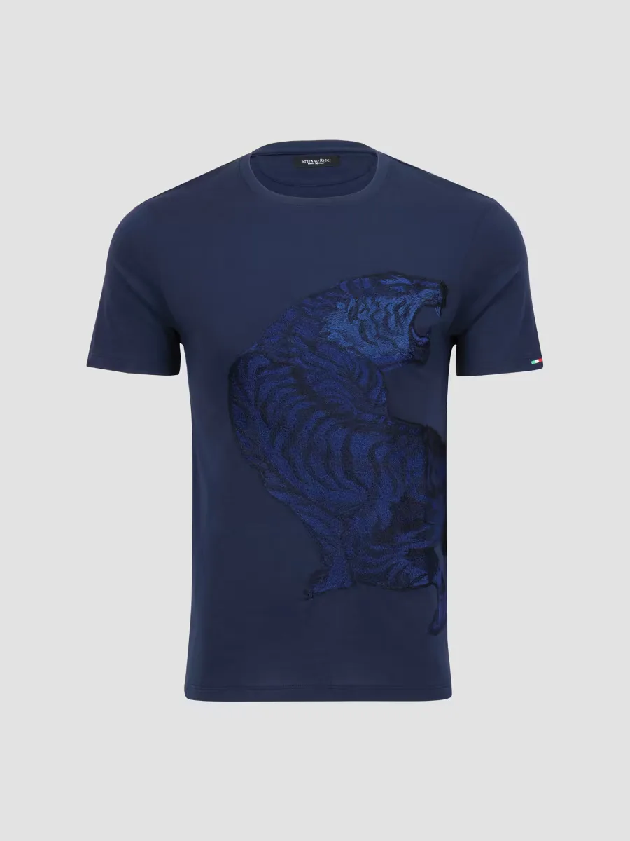 Embroidered Roaring Tiger T-Shirt by Stefano Ricci