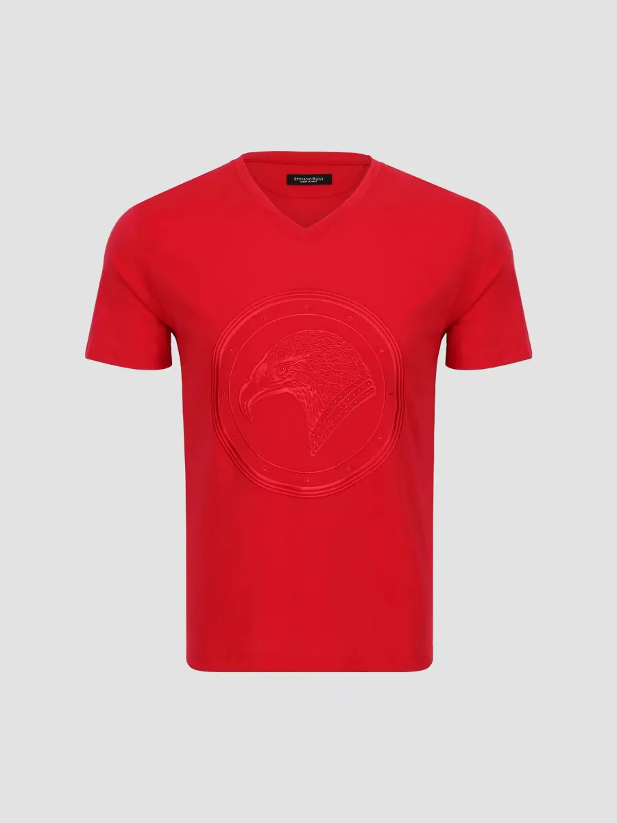 Studded Embroidered Eagle V-Neck T-Shirt by Stefano Ricci