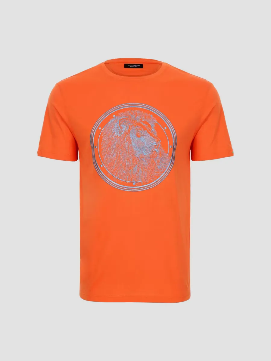 Cotton-Modal Lion Head Embroidered T-Shirt by Stefano Ricci