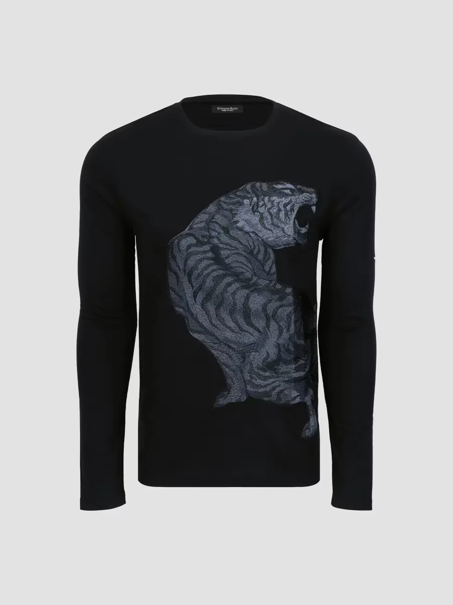 Embroidered Roaring Tiger Long-Sleeve T-Shirt by Stefano Ricci