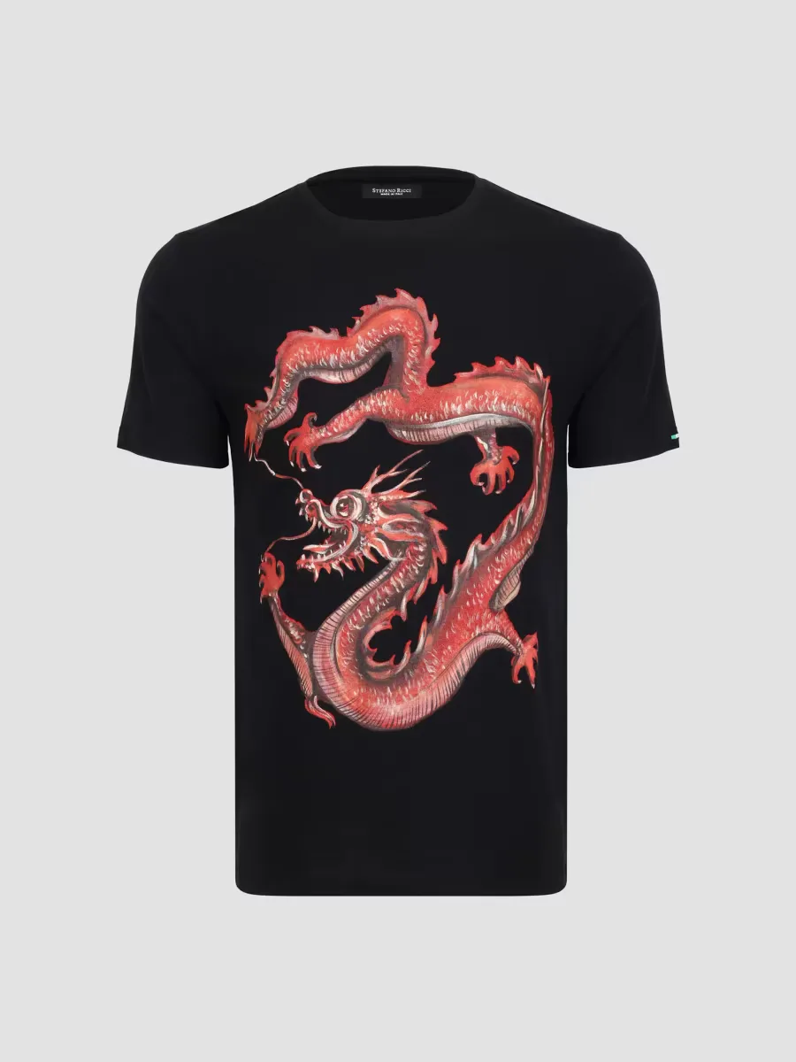 Embroidered Coiled Dragon T-Shirt by Stefano Ricci