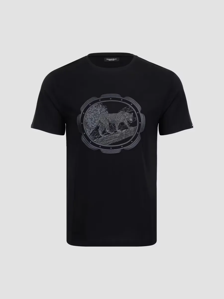 Cotton-Blend Embroidered Cheetah T-Shirt by Stefano Ricci