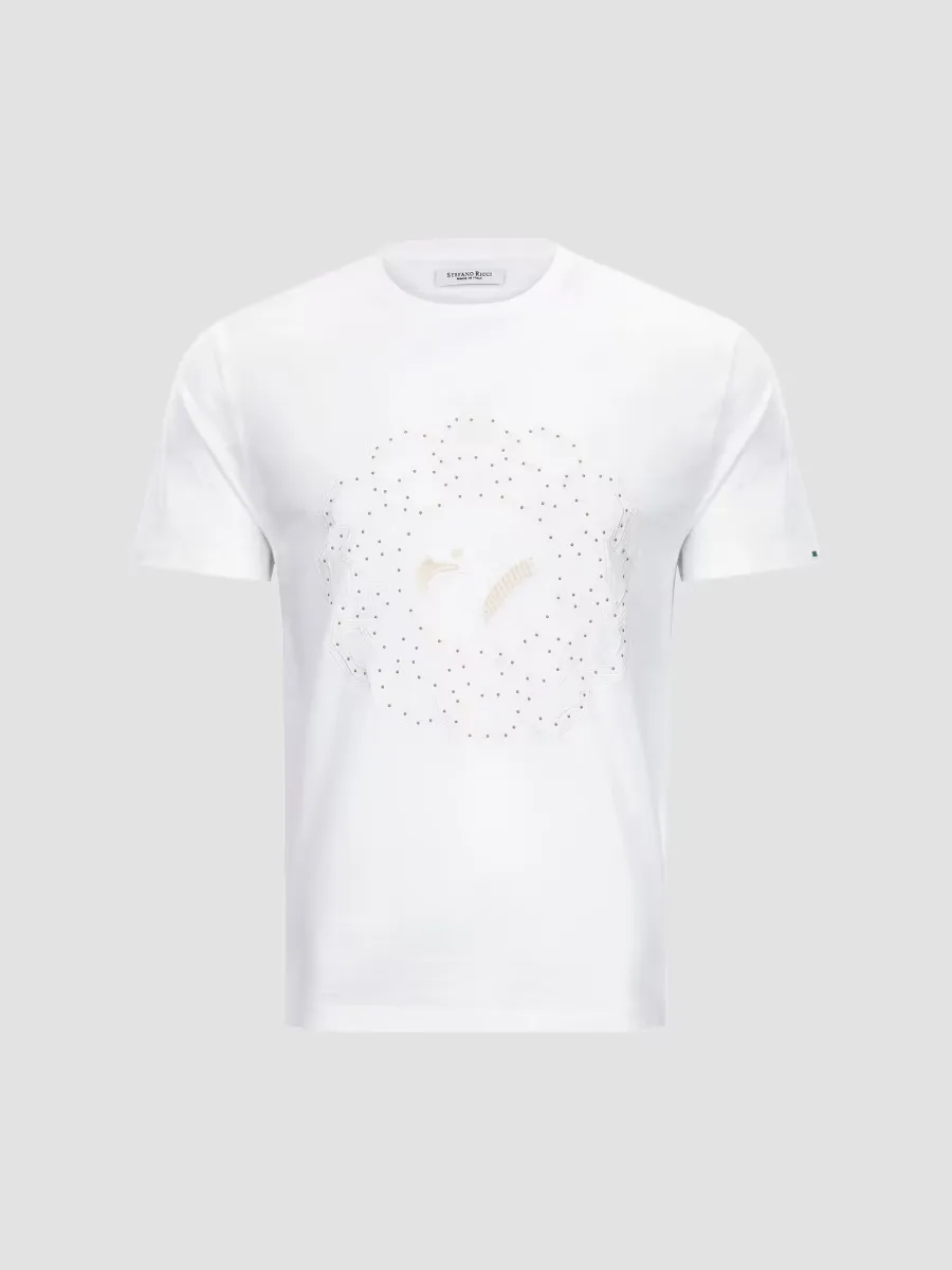 Studded Embroidered Eagle Medallion T-Shirt by Stefano Ricci