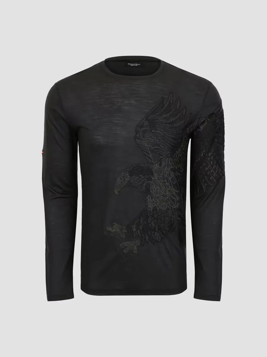 Embroidered Flying Eagle Long-Sleeve T-Shirt by Stefano Ricci