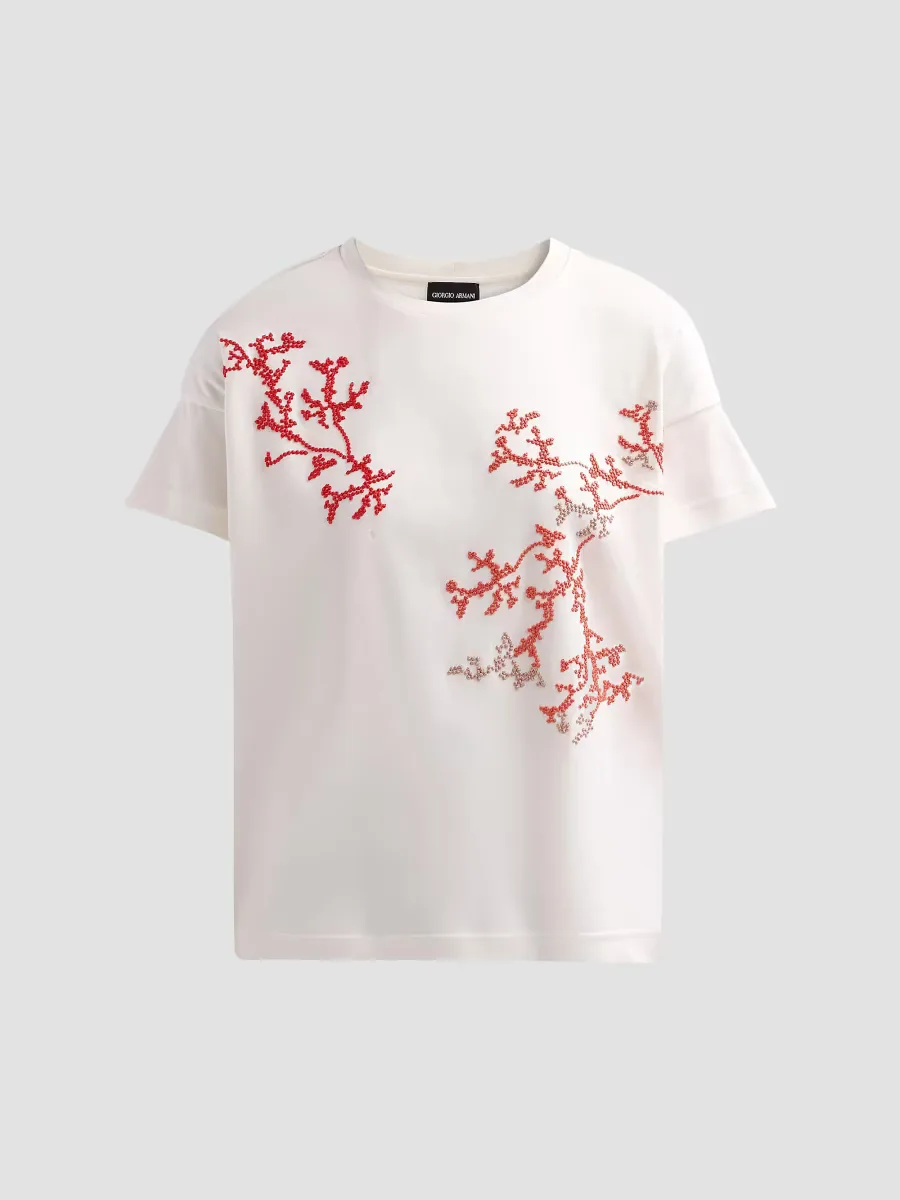 Embroidered Silk-Cotton T-Shirt by Armani