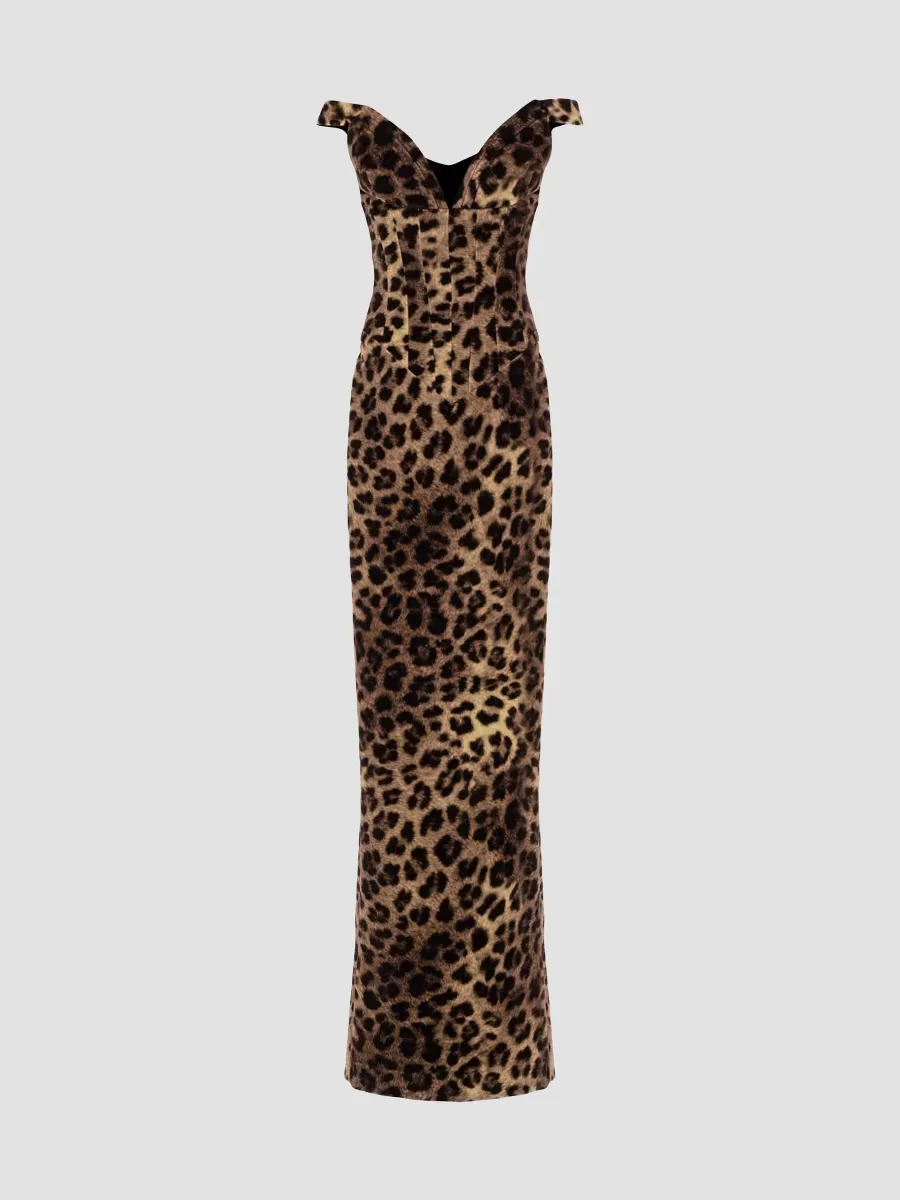 Shakti Leopard Off-The-Shoulder Maxi-Dress