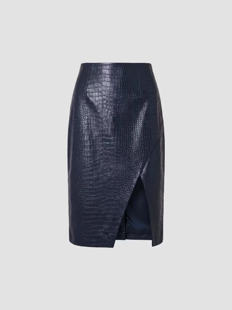 Livia Croc-Embossed Faux-Leather Knee-Length Skirt by NICHOLAS