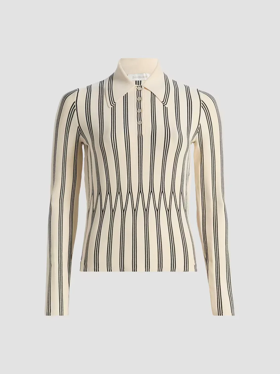 Striped Knit Polo Top by Zimmermann