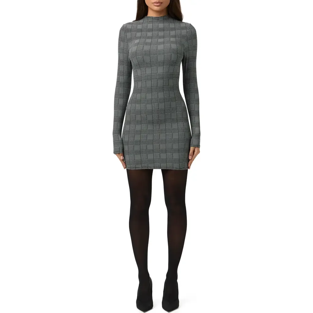 Print Long Sleeve Body-Con Minidress by Naked Wardrobe