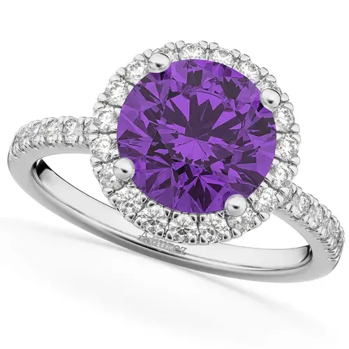 Halo Amethyst & Diamond Engagement Ring 14K by ALLUREZ
