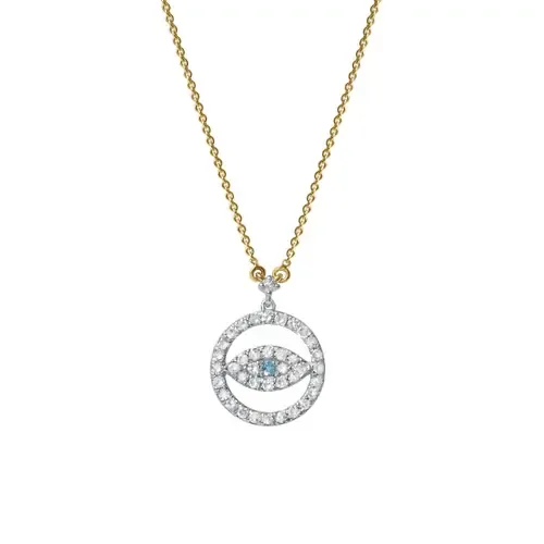 Ziva Round Diamond Evil Eye & Blue Topaz Necklace in 14K Gold by LuvMyJewelry