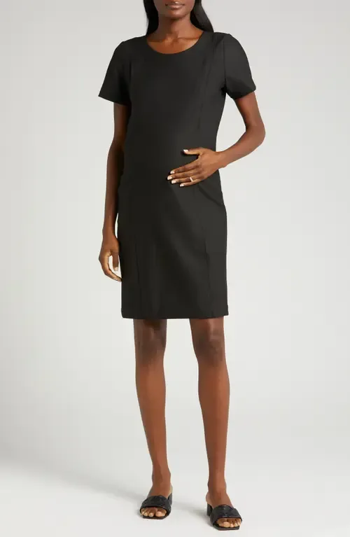 Short Sleeve Knee Length Maternity & Nursing Dress in Italian Stretch Suiting Fabric by Marion