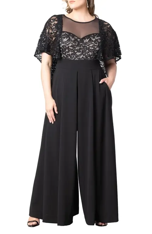Sequin Lace Cape Jumpsuit