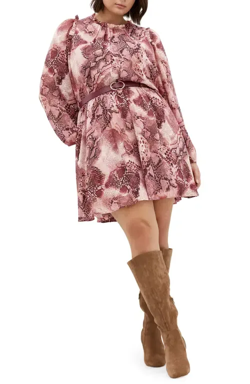 Maddie Print Belted Long Sleeve Dress by City Chic