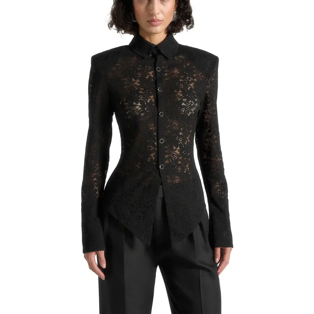 Sila Wide Shoulder Lace Angled Shirt by Manière De Voir