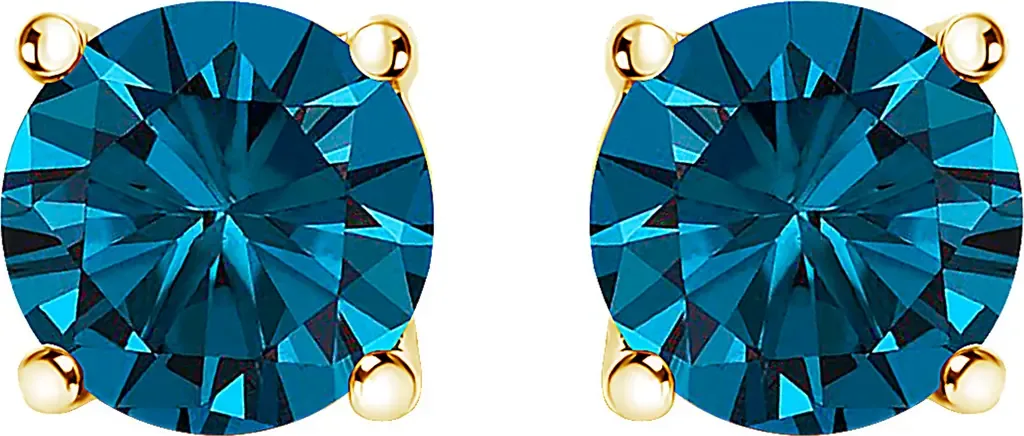 14K Gold 1/2 Cttw Lab Grown Blue Diamond Solitaire Stud Earrings by Haus of Brilliance
