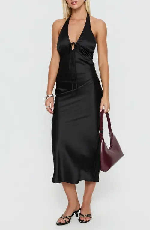 Jessamyn Satin Halter Midi Dress by Princess Polly