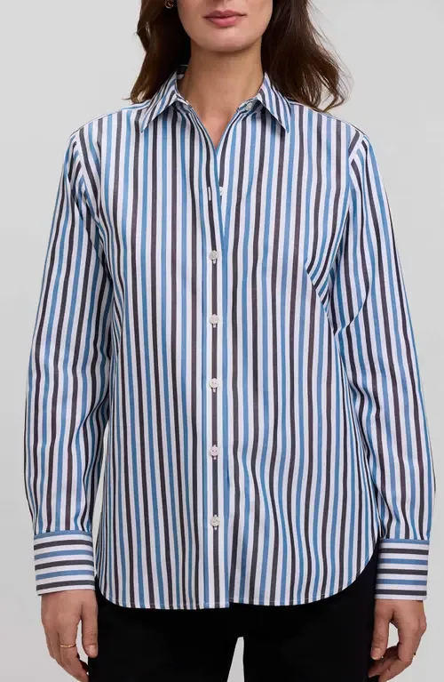 Meghan Stripe Cotton Button-Up Shirt by Foxcroft