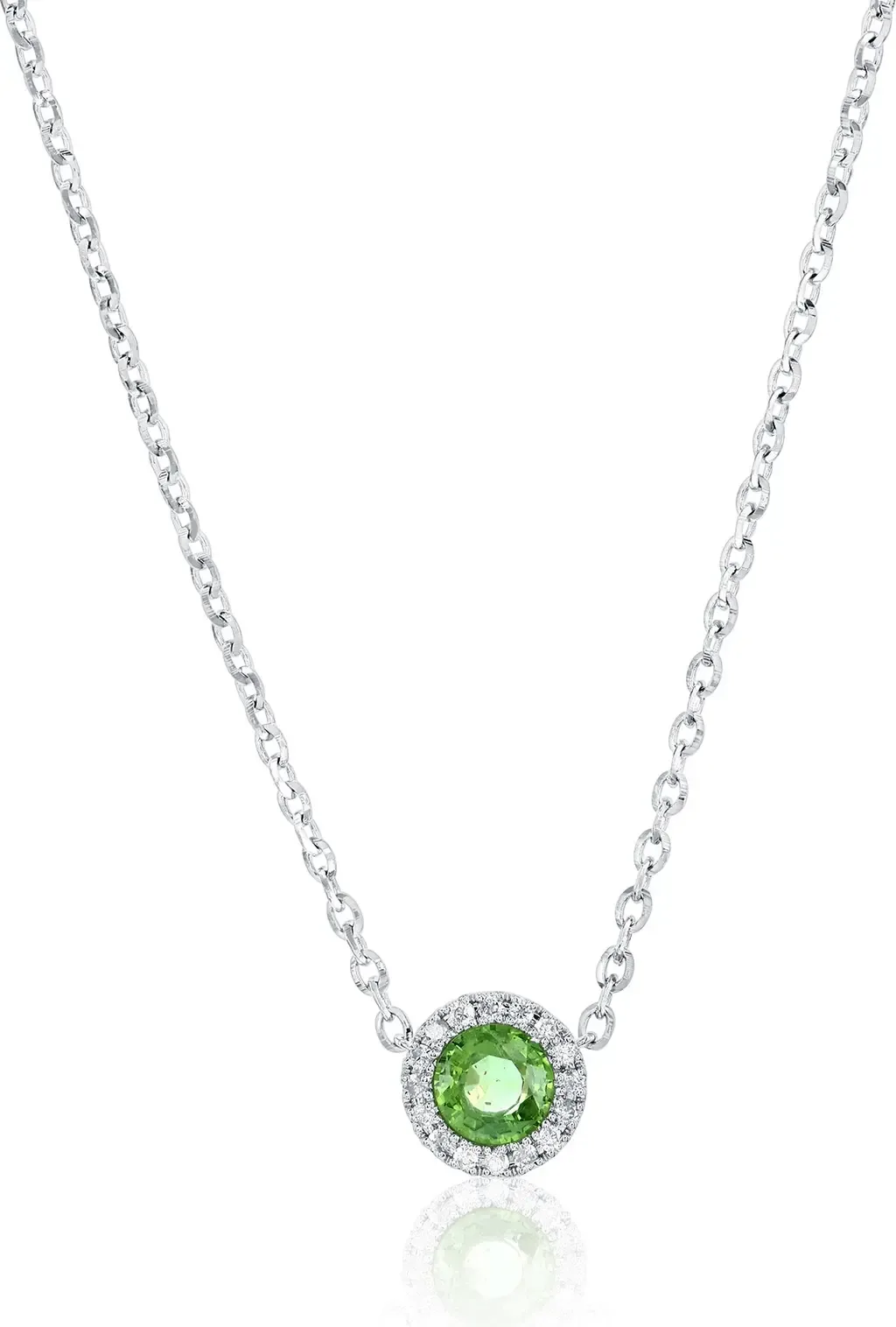 14K Gold 0.51ct Round Green Peridot & Diamonds Necklace by SOUZANA by Suzy Levian