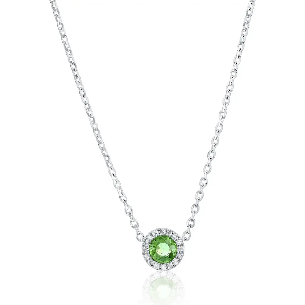 14K Gold 0.51ct Round Green Peridot & Diamonds Necklace by SOUZANA by Suzy Levian