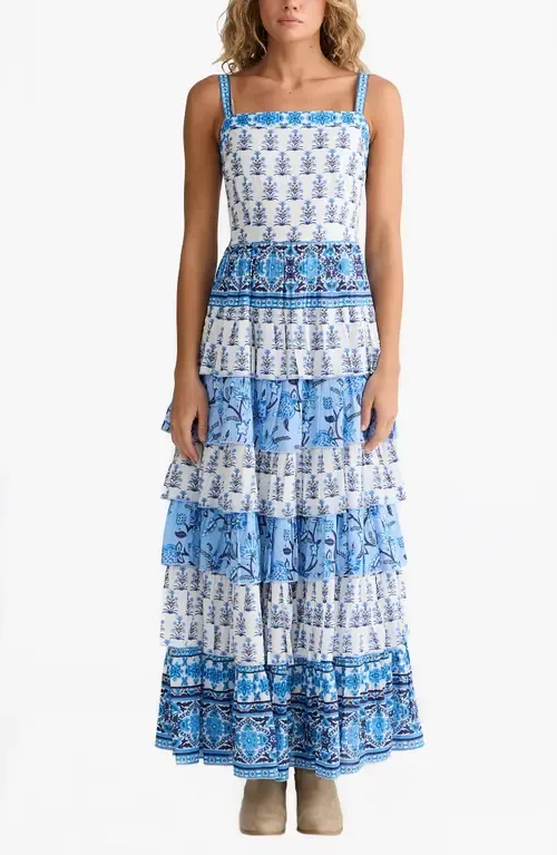 Paloma Mixed Print Tiered Cotton Maxi Dress by Talisman the Label