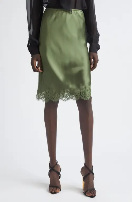 Lace Trim Silk Satin Skirt by Saint Laurent
